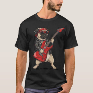 Pug Playing Electric Guitar Rock Music Dog T-Shirt