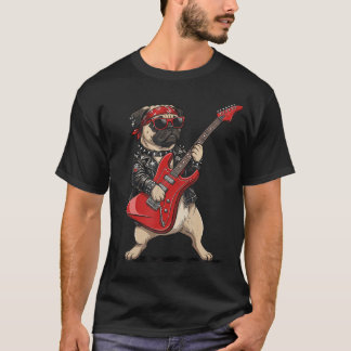 Pug Playing Electric Guitar Rock Music Dog T-Shirt