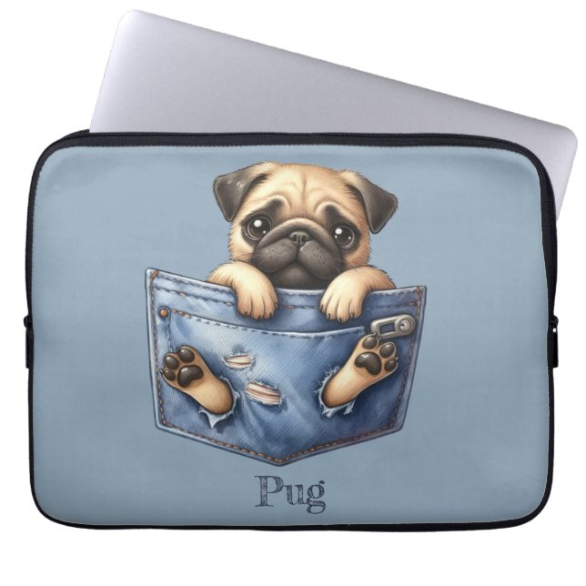 Pug Pocket Dog Laptop Sleeve (Front)
