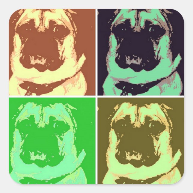 Pug Pop Art Square Sticker (Front)