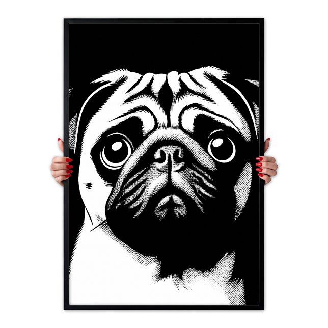 Pug Pop Art White & Black Fun Chic Aesthetic Poster (Pug Pop Art White & Black Fun Chic Aesthetic Poster)