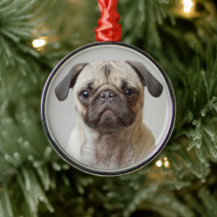 Pug Portrait Metal Tree Decoration