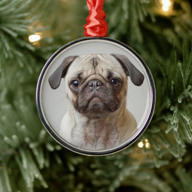 Pug Portrait Metal Tree Decoration (Tree)