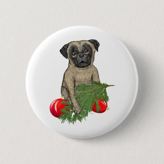 Pug Puppy Adorable Christmas Dog Art 6 Cm Round Badge