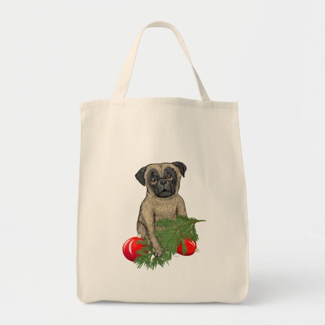 Pug Puppy Adorable Christmas Dog Art Tote Bag (Front)