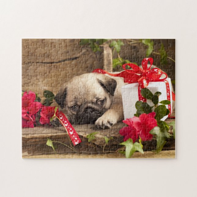 Pug Puppy and Gift  Box Jigsaw Puzzle (Horizontal)