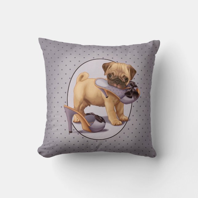 Pug Puppy and Shoe Cushion (Front)