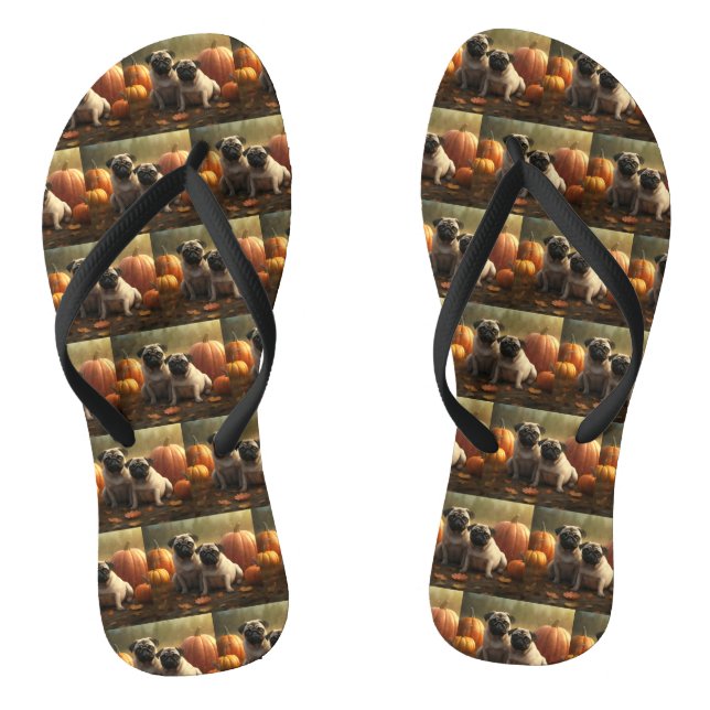 Pug Puppy Autumn Delight Pumpkin Jandals (Footbed)