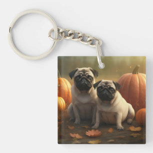 Pug Puppy Autumn Delight Pumpkin Key Ring