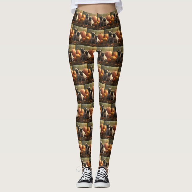 Pug Puppy Autumn Delight Pumpkin Leggings (Front)