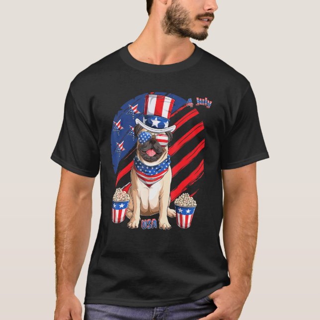 Pug Puppy Dog 4 Th Of July Patriotic American Usa  T-Shirt (Front)