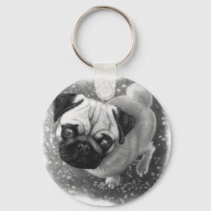 Pug Puppy Dog Art Key Ring