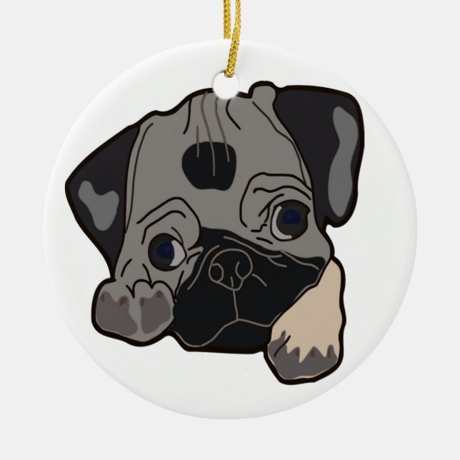 PUG PUPPY DOG CERAMIC TREE DECORATION (Front)