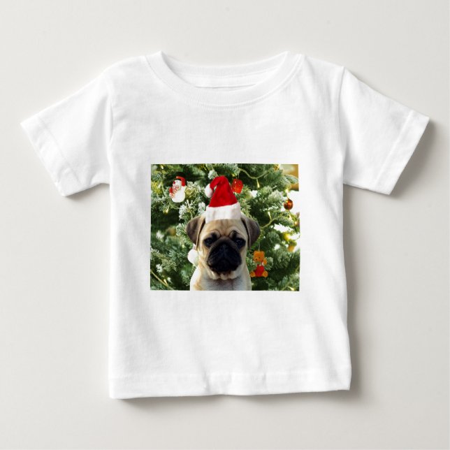 Pug Puppy Dog Christmas Tree Ornaments Snowman Baby T-Shirt (Front)