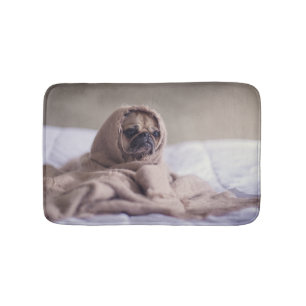 Pug puppy Dog Cuddling in a warm towel Blanket Bath Mat