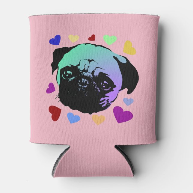 Pug Puppy Dog Love Hearts Can Cooler (Front)