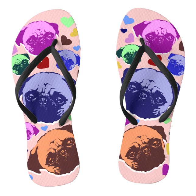 Pug Puppy Dog Love Hearts Jandals (Footbed)