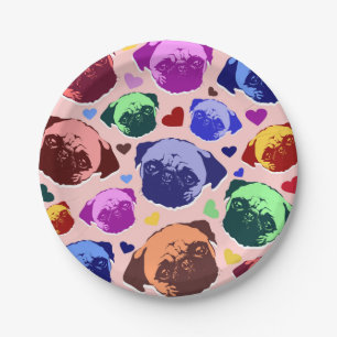 Pug Puppy Dog Love Hearts Pattern Paper Plate