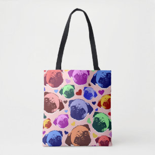Pug Puppy Dog Love Hearts Pattern Tote Bag