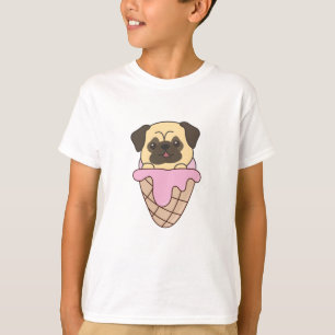 Pug Puppy Dog Pink Ice Cream Waffle Cute Animals T-Shirt