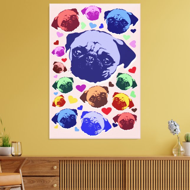 Pug Puppy Dog PopArt Retro Style Canvas Print (Insitu(LivingRoom))