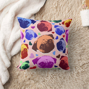 Pug Puppy Dog PopArt Retro Style Cushion