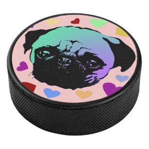 Pug Puppy Dog PopArt Retro Style Hockey Puck
