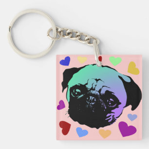 Pug Puppy Dog PopArt Retro Style Key Ring