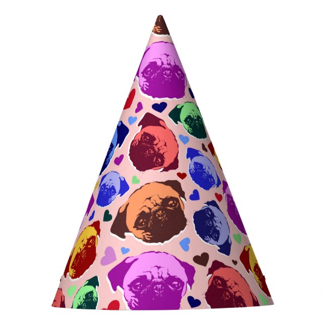 Pug Puppy Dog PopArt Retro Style Party Hat (Front)
