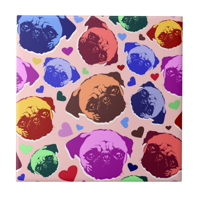 Pug Puppy Dog PopArt Retro Style Tile (Front)