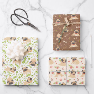 Pug Puppy Dog Wrapping Paper Set of 3