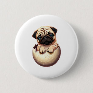 Pug Puppy in Egg - Cute Dog Design 6 Cm Round Badge