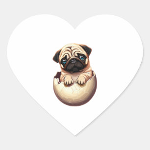 Pug Puppy in Egg - Cute Dog Design Heart Sticker