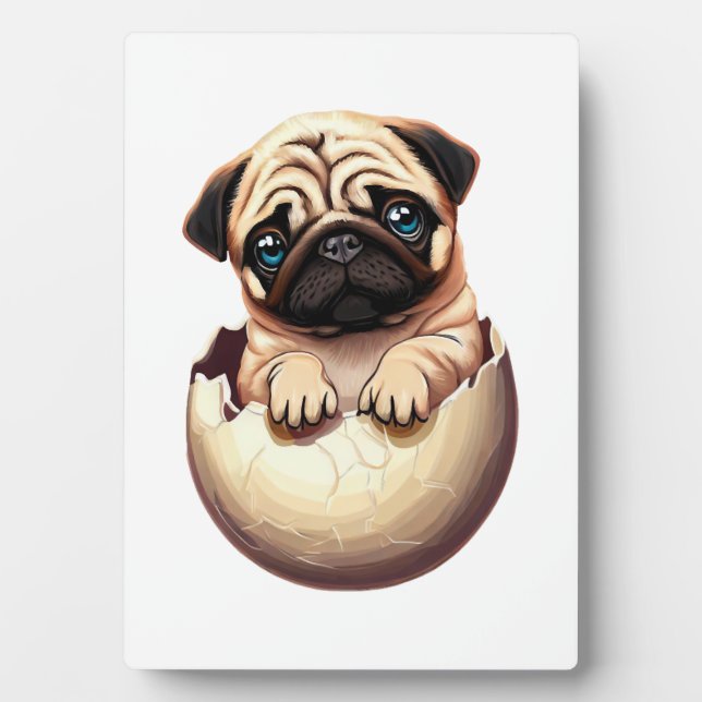 Pug Puppy in Egg - Cute Dog Design Plaque (Front)