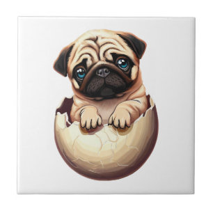 Pug Puppy in Egg - Cute Dog Design Tile