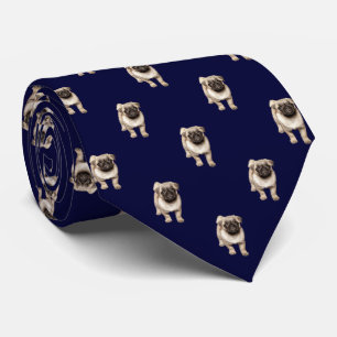 Pug Puppy Pattern on Dark Navy Blue Tie