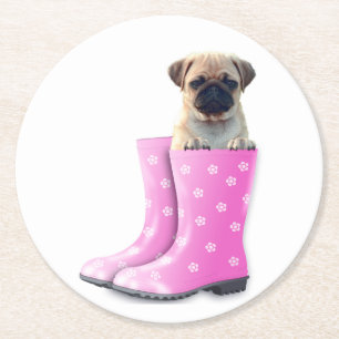 Pug Puppy Round Paper Coaster