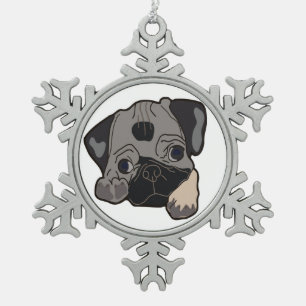 PUG PUPPY SNOWFLAKE PEWTER CHRISTMAS ORNAMENT