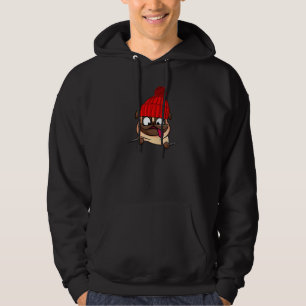Pug Puppy Wearing a Beanie Stocking Hat Hoodie