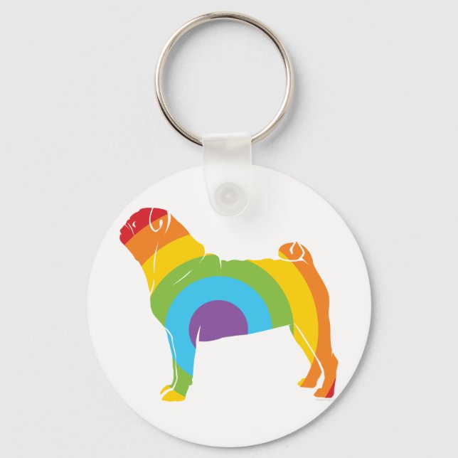 Pug Rainbow Connection! Key Ring (Front)