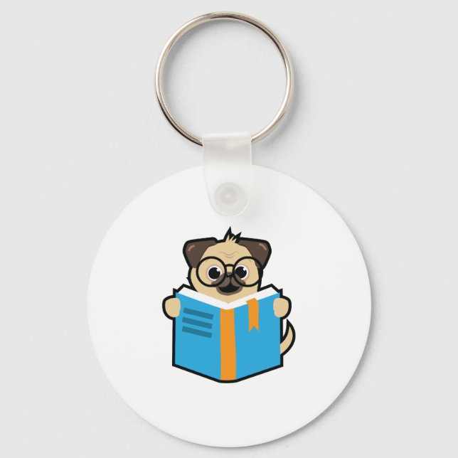 Pug Reading A Book Book Lover Pug Owner Bookworm Key Ring (Front)