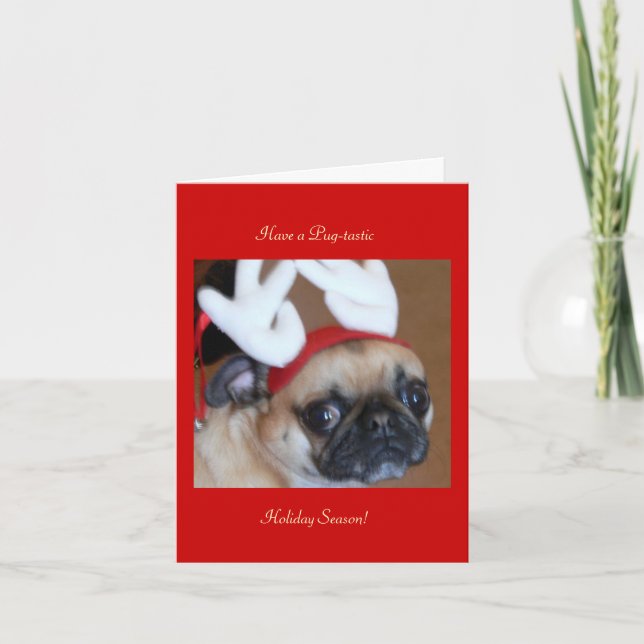 Pug Reindeer Christmas Card (Front)