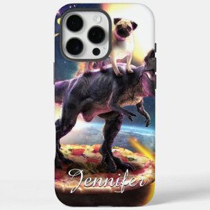 Pug riding dinosaur unicorn in space iPhone 16 pro max case