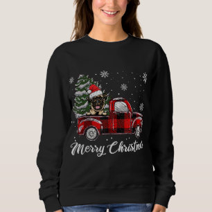 Pug Riding Red Truck Christmas Tree Dog Lover Sweatshirt