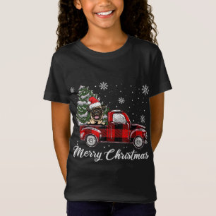 Pug Riding Red Truck Christmas Tree Dog Lover T-Shirt
