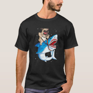 Pug Riding Shark Jawsome Dog Men Space Galaxy T-Shirt