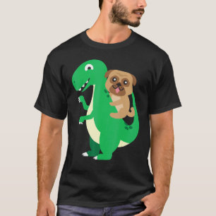 Pug Riding T Rex Cool Dinosaur Dino Dog Halloween T-Shirt