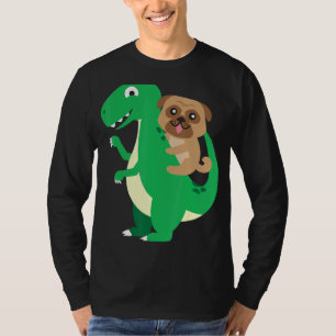 Pug Riding T-Rex Cool Dinosaur Dino Dog Halloween  T-Shirt