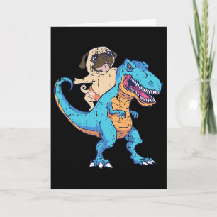 Pug Riding T-rex Surfing Dinosaur Funny Dog Lover Card