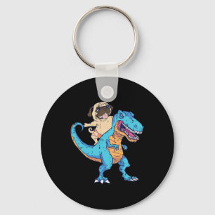 Pug Riding T-rex Surfing Dinosaur Funny Dog Lover  Key Ring